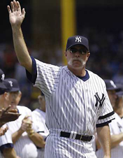 Goose Gossage waves to the crowd during player introductions before the Old Timer's at Yankee Stadium in NY, July 7, 2007.